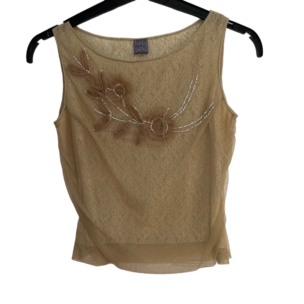 VINTAGE Hanky Panky Brown Sleeveless Layered Lined Sequin Tank Top